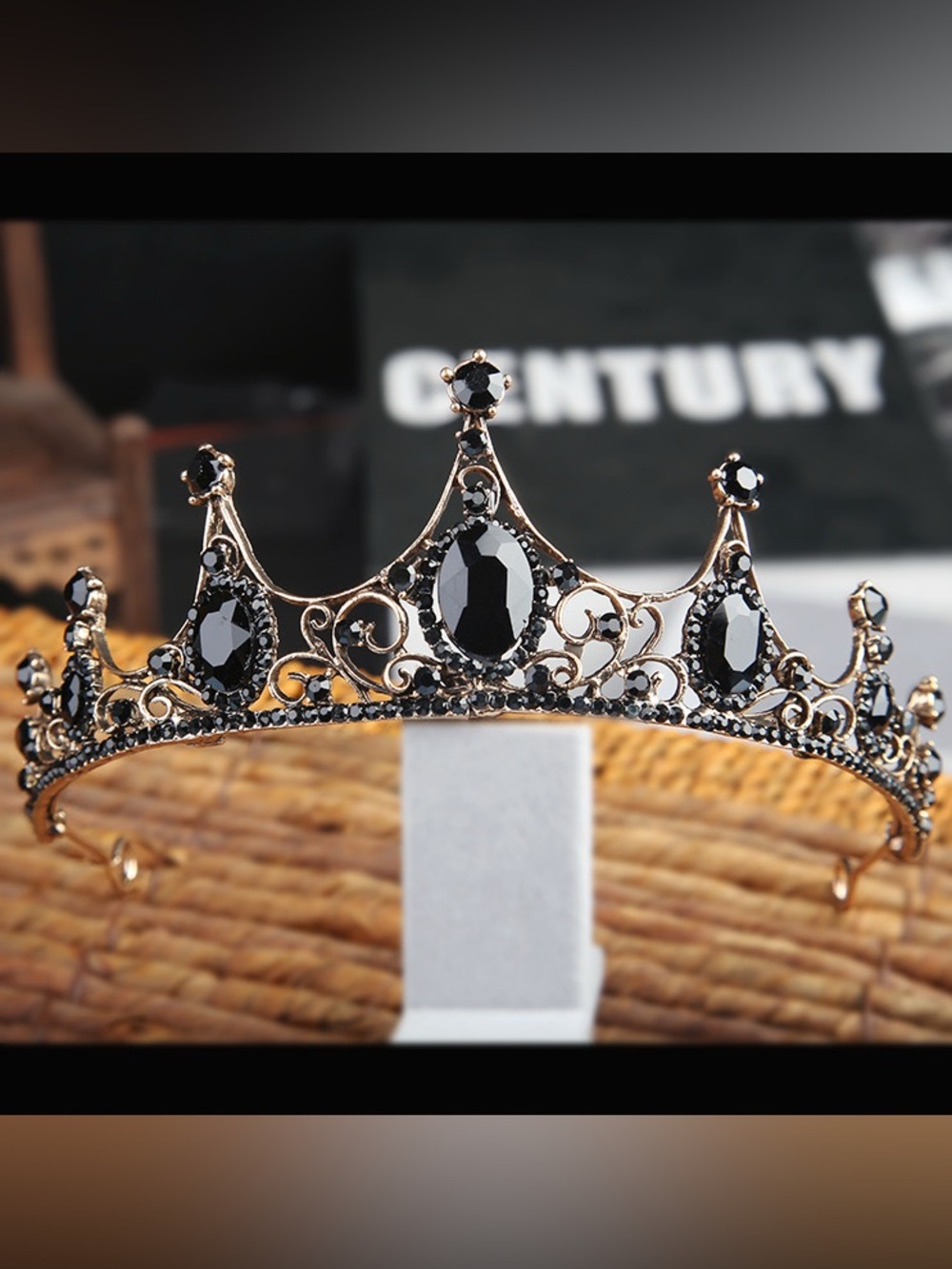 Gold Tiara with Black Gem Accents - Elegant Women's Crown